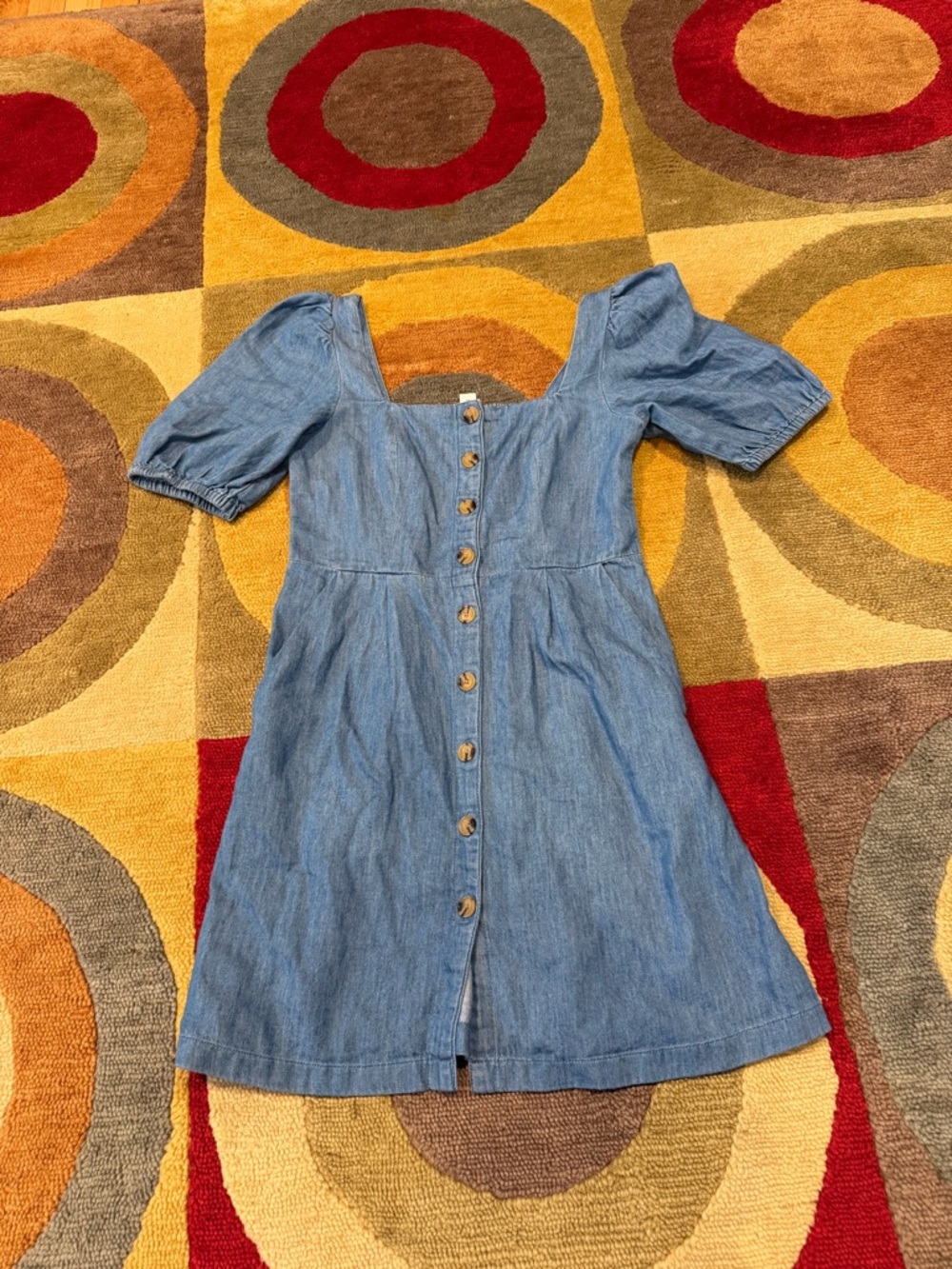 Old Navy Chambray Denim Dress Above the knee Puff Sleeves Button Women’s Small